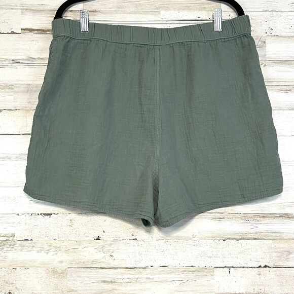 UNIVERSAL THREAD Size XL Army Green Textured Cotton Slip On Shorts Elastic Waist - Picture 2 of 6